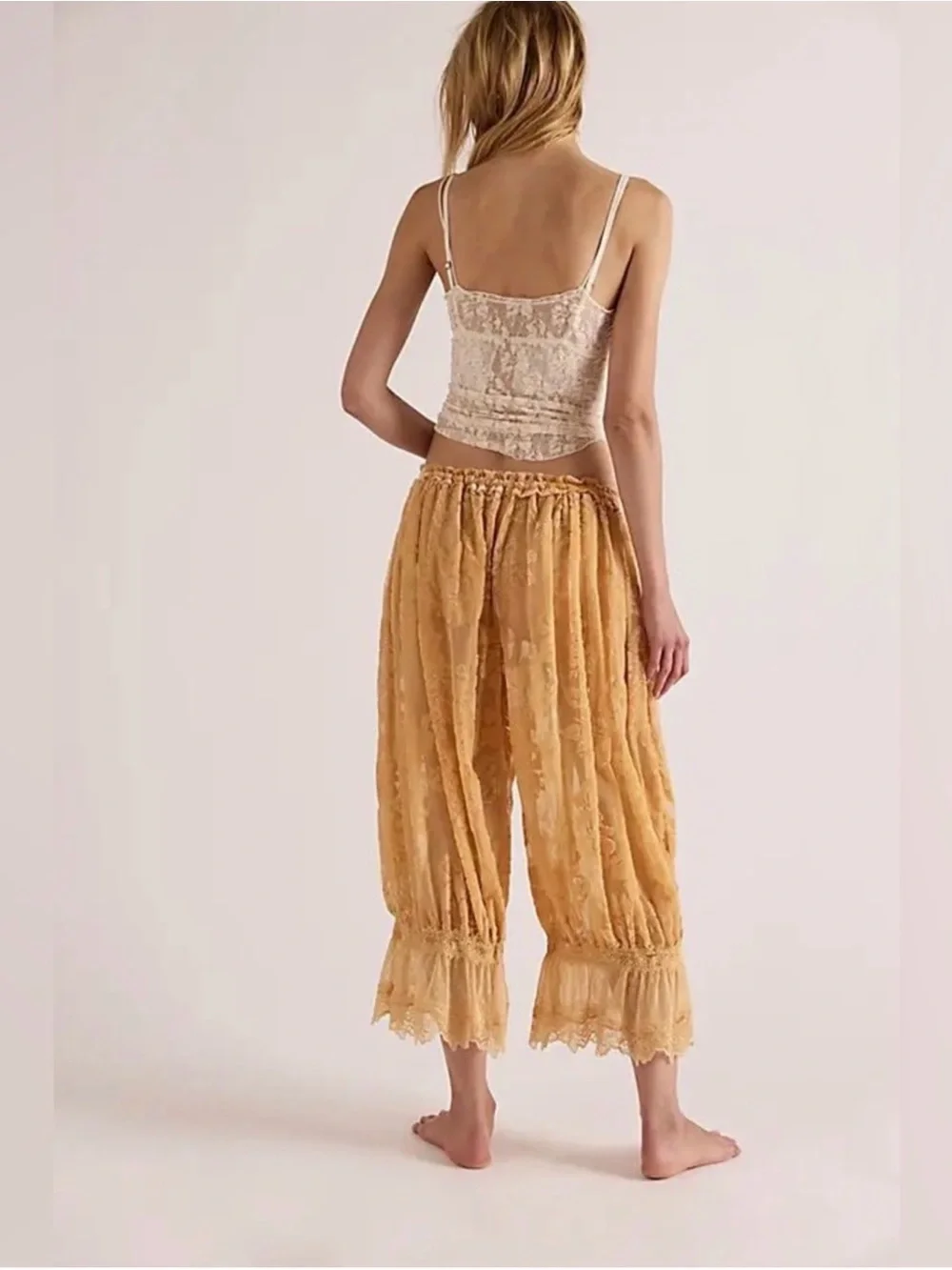 Free People Golden Lace Crop Pants - Mustard